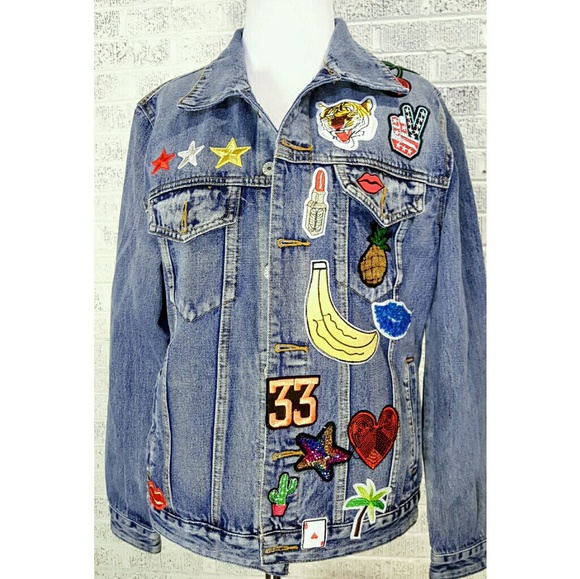 Sunset and Spring Jackets & Blazers - Sunset and Spring Blue Denim Patched Jean Jacket